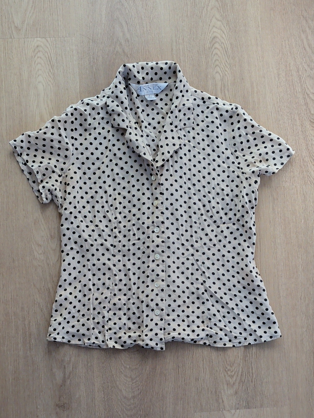 Vintage Casual Corner Annex Petite 100% Silk Polka Dot Blouse Size 2P